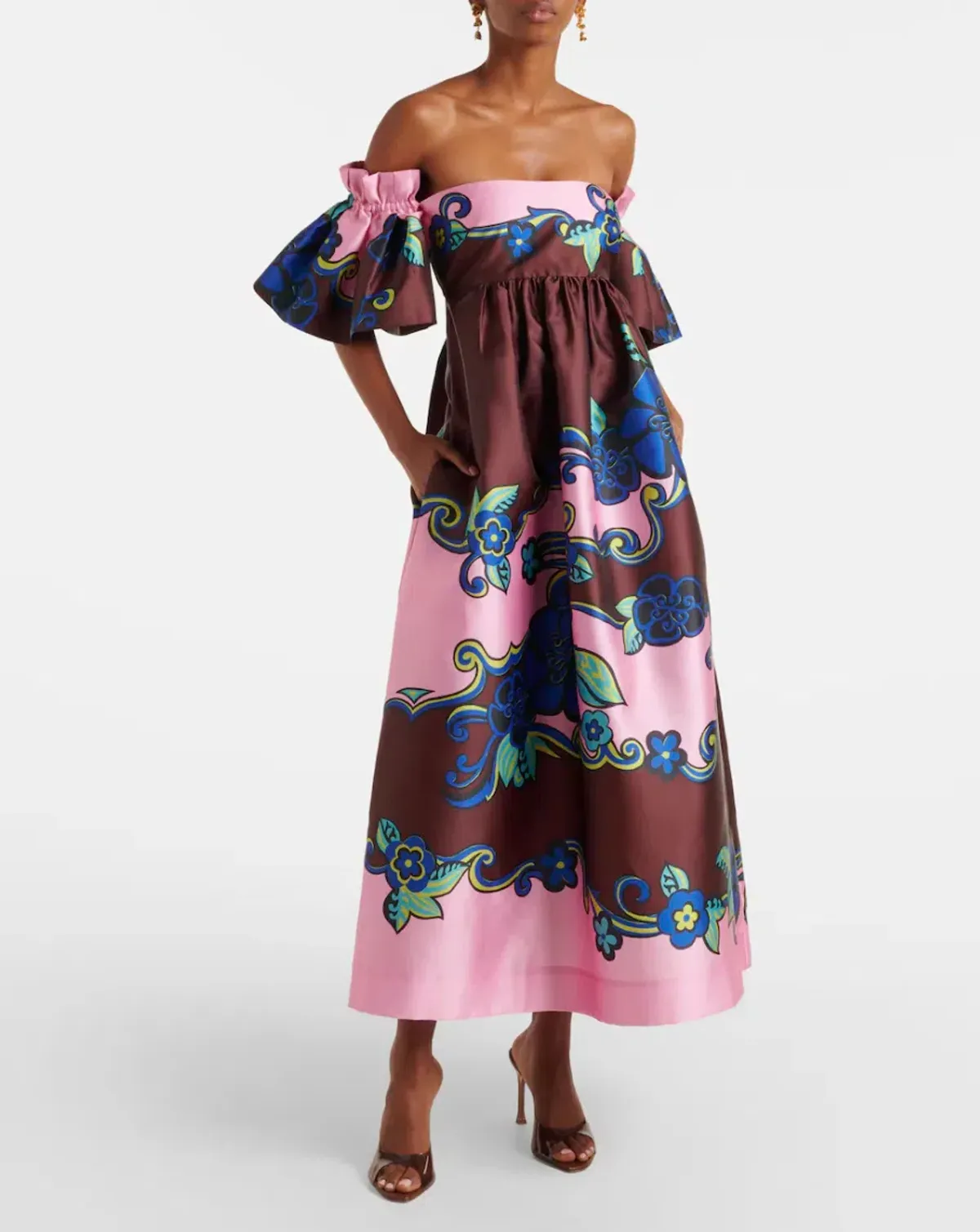 Alémais Azalea Off-shoulder Satin Midi Dress Floral Size AU 14 - Image 1