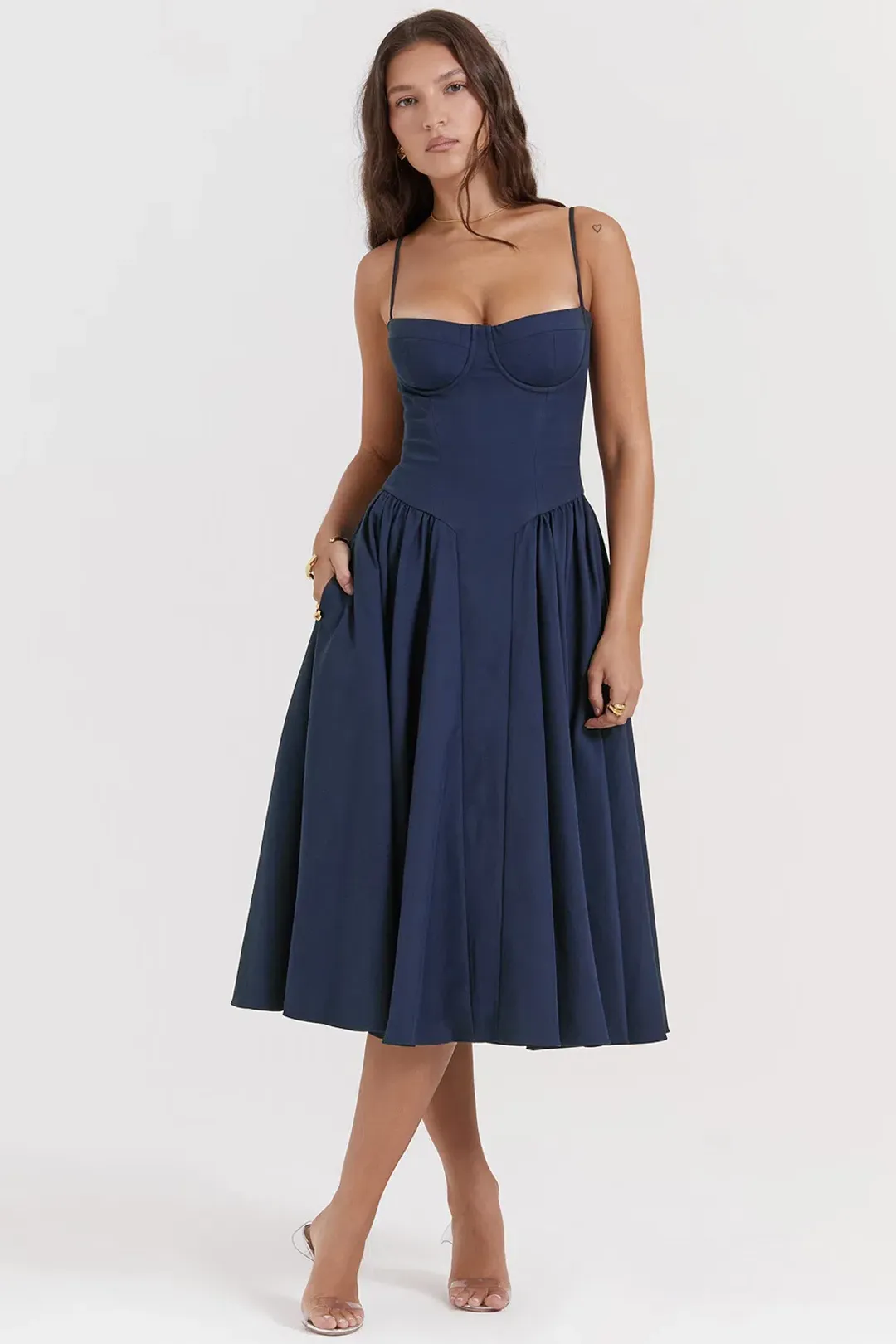 House of CB Samaria French Navy Corset Sundress Size S/AU 8 for rent on The Volte - main image