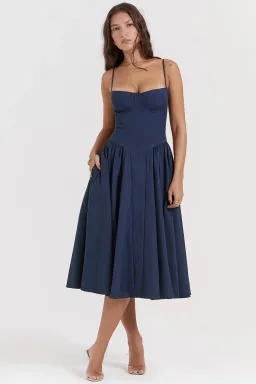 House of CB Samaria French Navy Corset Sundress Size S/AU 8 for rent on The Volte - image 2