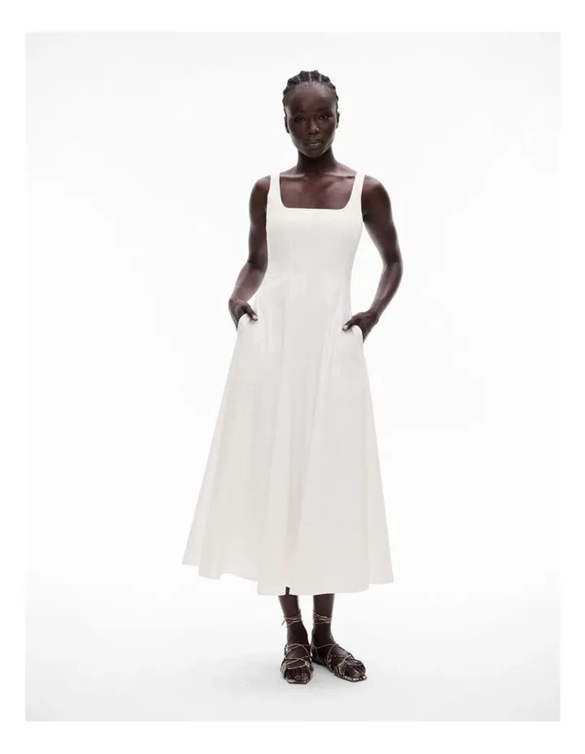 Witchery Seam Detail Midi Dress Fresh White Size S/AU 8 for rent on The Volte - main image