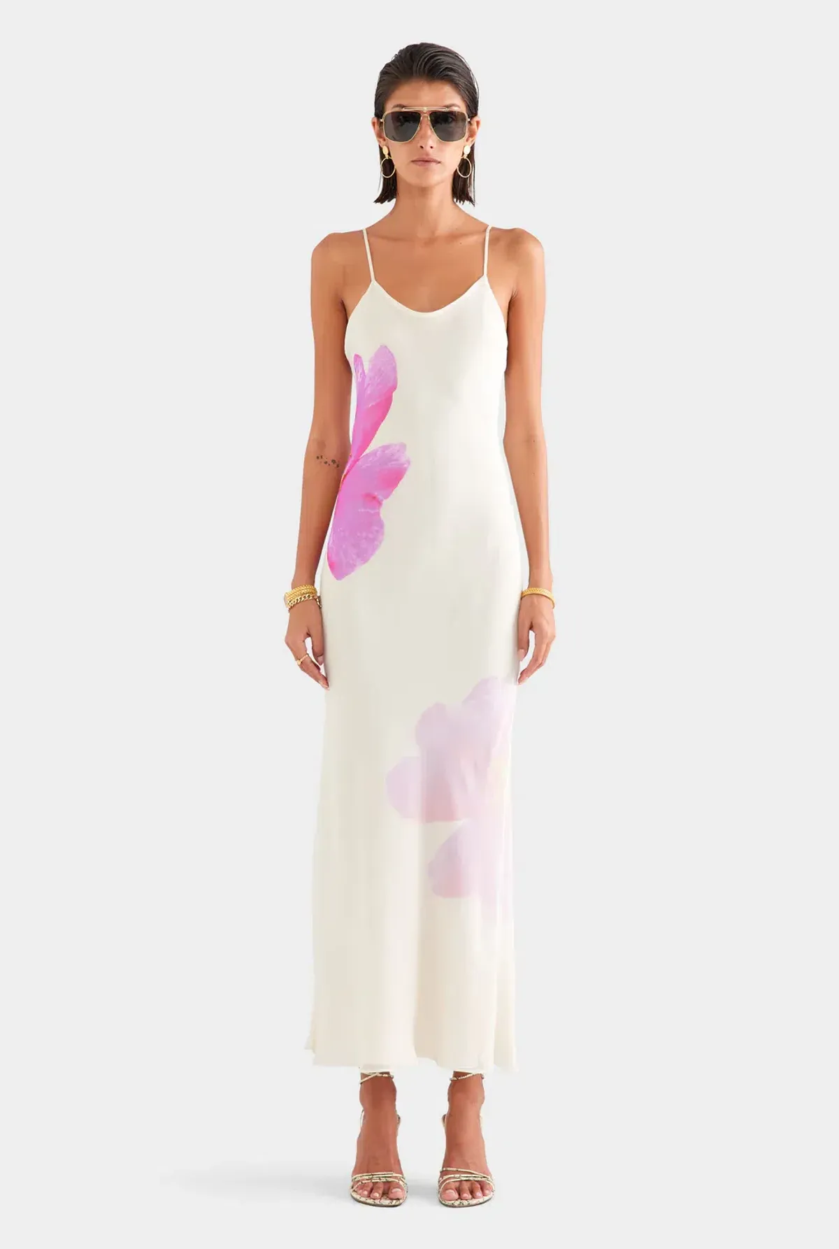 Venroy Layered Silk Slip Maxi, Cream/Fuschia, Size S - Image 1