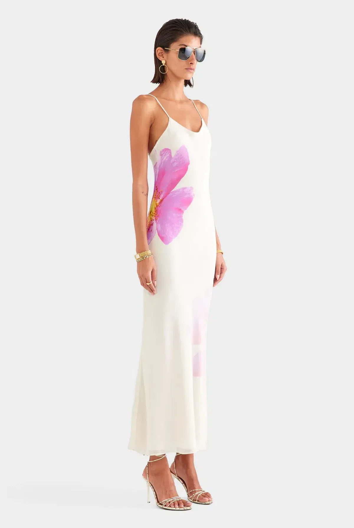 Venroy Layered Silk Slip Maxi, Cream/Fuschia, Size S - Image 2