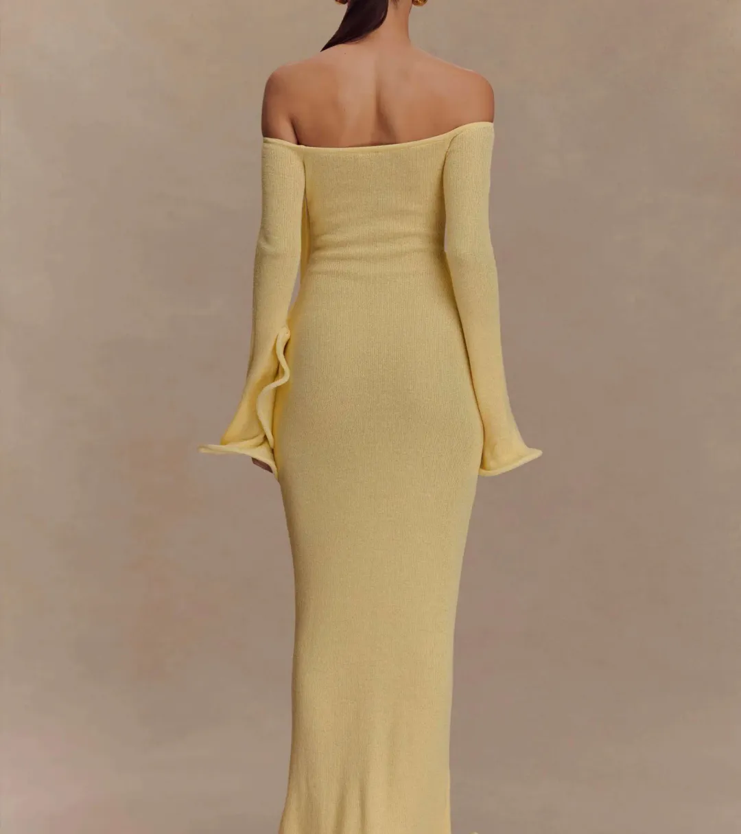 Meshki Sandrine Off Shoulder Knit Maxi Dress - Lemon - Size L / AU 12 for rent on The Volte - main image