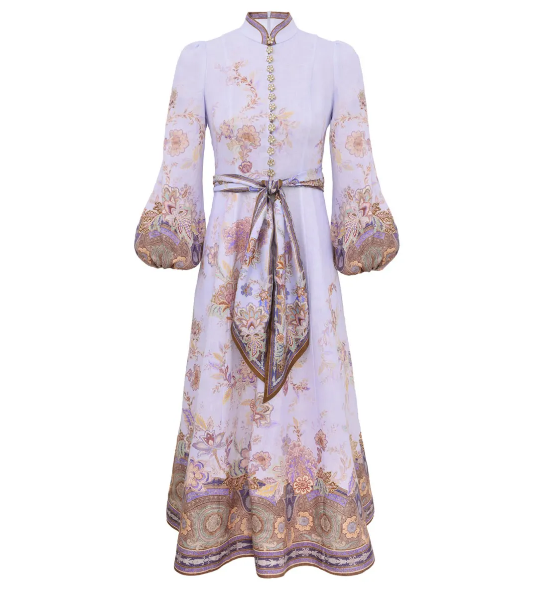 Zimmermann Luna Button Midi Dress Blue Paisley Size 2 AU 12 for rent on The Volte - main image