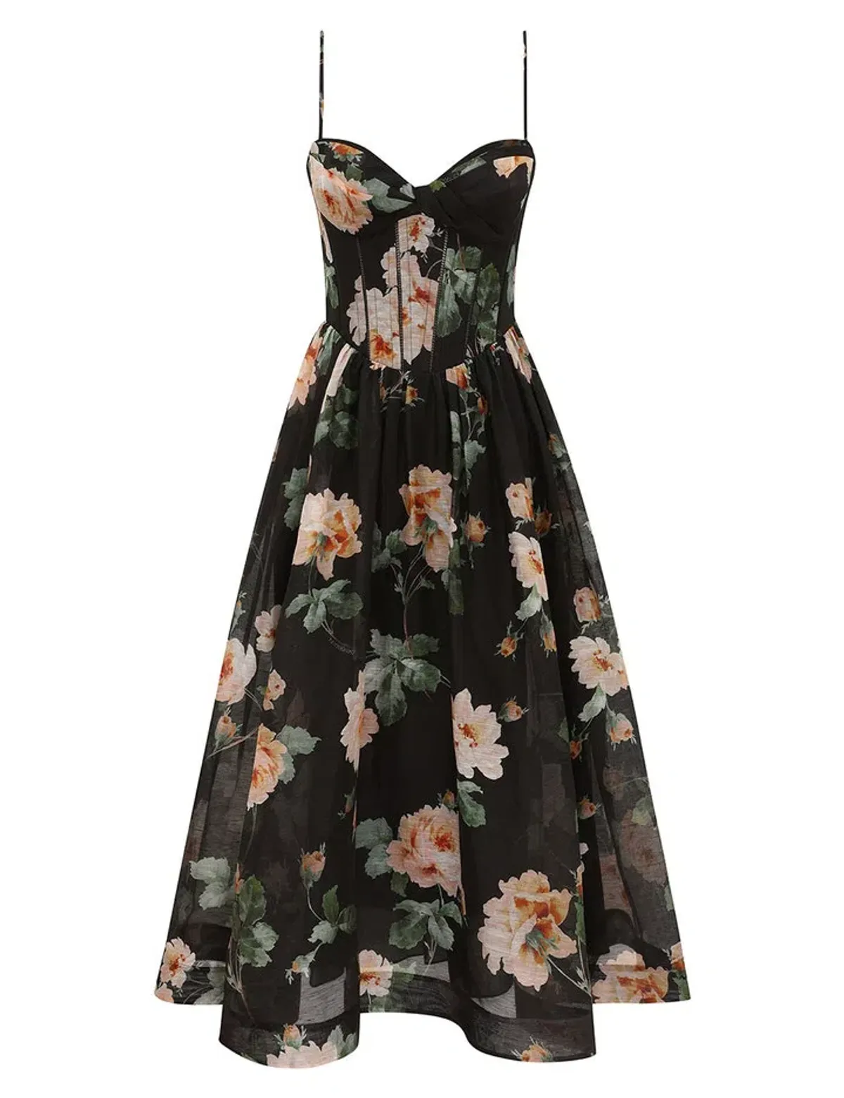 Zimmermann Luna Corset Midi Dress in Black Rose Size 1 / AU 10 - Image 1
