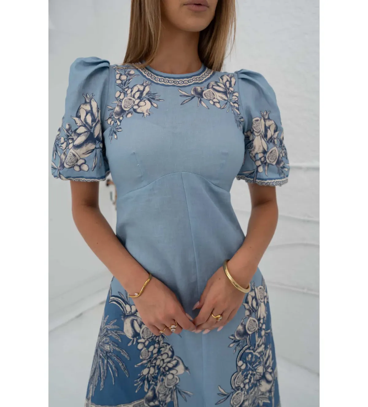 Alemais La Sirena Exclusive Villa Romantica Midi Dress Blue Floral Size AU 10 - Image 2