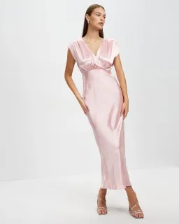 Pink Satin Cross Over Gather Dress THIRD FORM for rent on The Volte - image 2