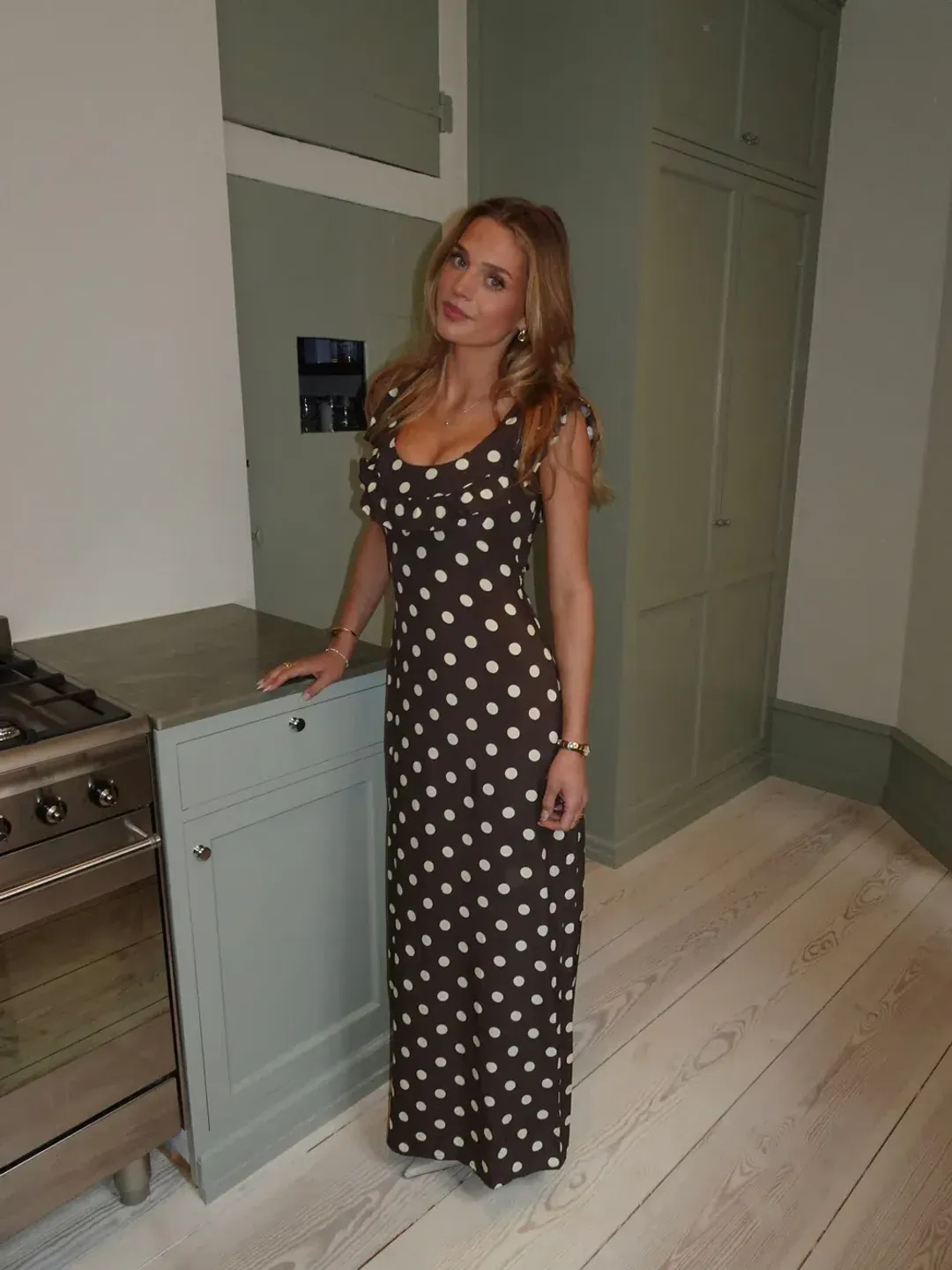 Design by Si Luna dress with polka dots in brown / yellow size XS/S for rent on The Volte - main image