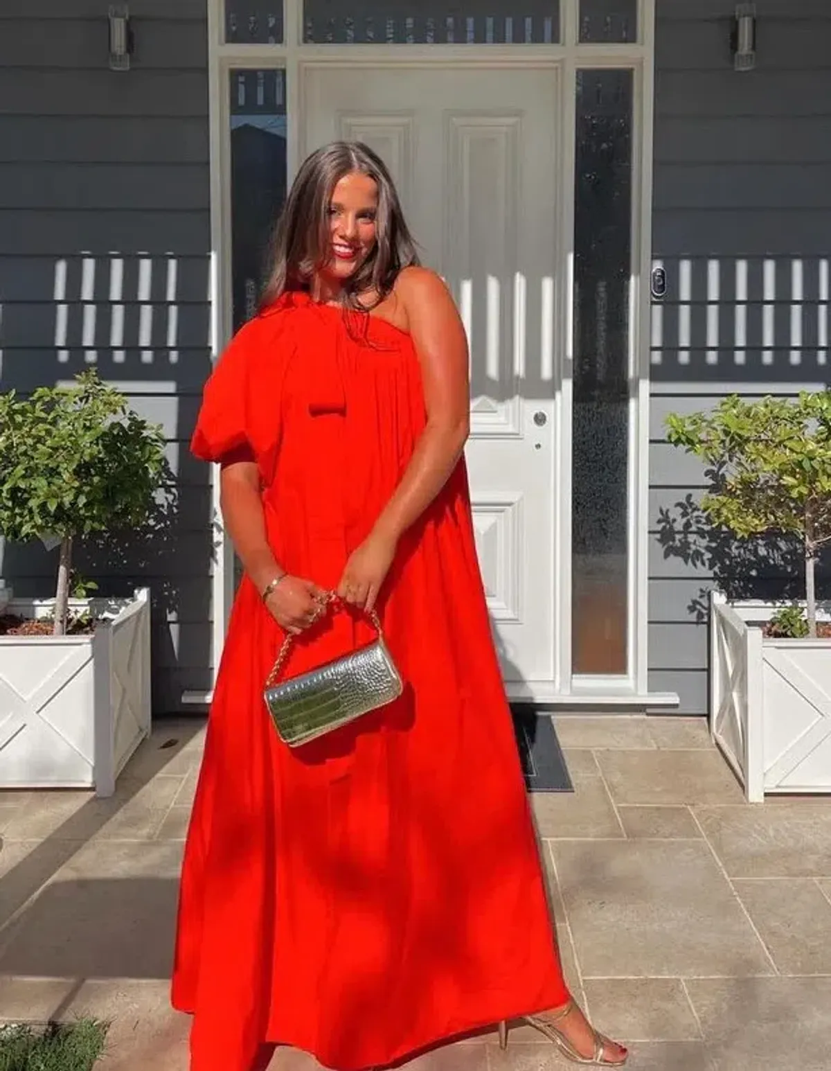Oroton One Shoulder Bow Maxi Dress True Red 4 - Image 10