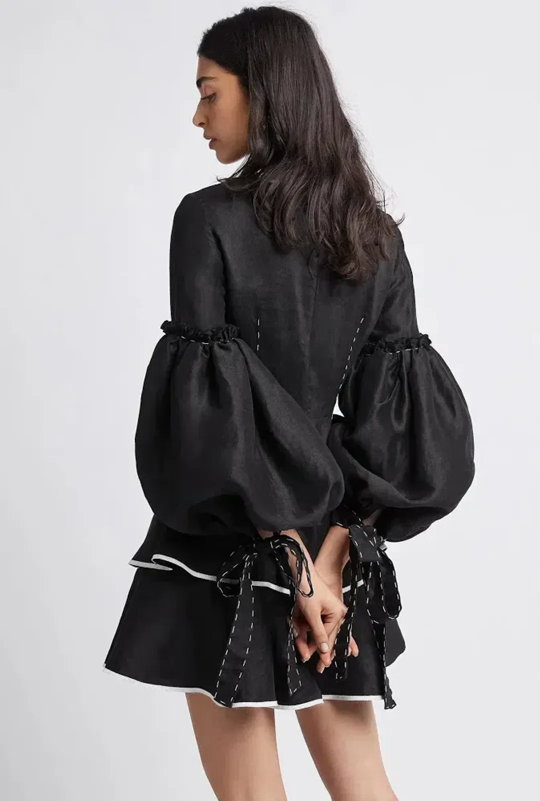 Aje Gracious Tiered Mini Dress Black size 8 for rent on The Volte - main image