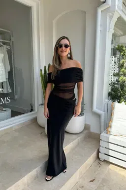 Benni Nico off shoulder maxi dress in black size 8 for rent on The Volte - image 2