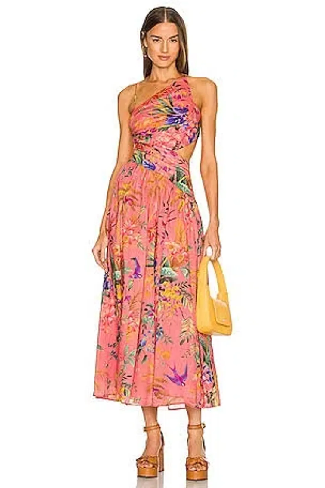 Zimmerman Tropicana asymmetrical dress in pink floral size 1 for rent on The Volte - main image