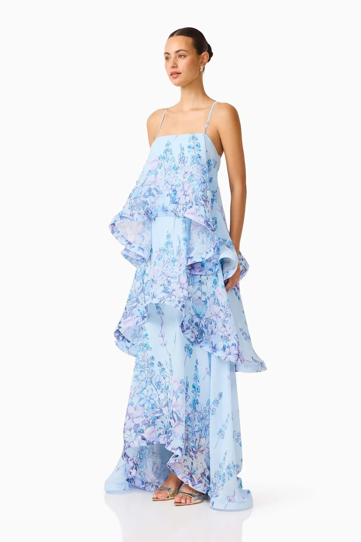 Elliatt Armani Tiered Maxi Dress in Baby Blue Floral Size Small - Image 2