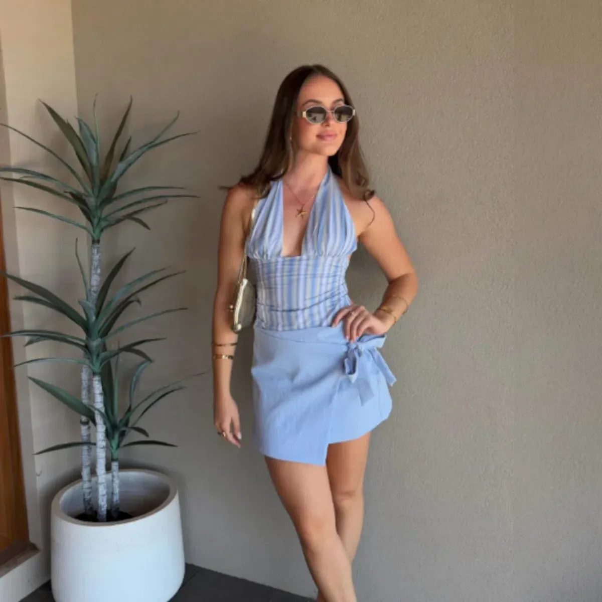 Benni Tiano Mini Dress In Blue Stripe Size 10 - Image 4