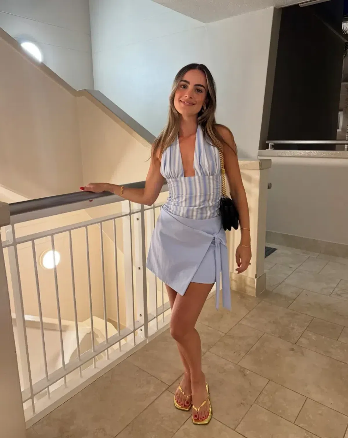 Benni Tiano Mini Dress In Blue Stripe Size 10 - Image 2