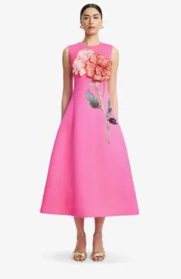 Leo Lin Cleo Applique Sleeveless Midi Fuchsia 14 for rent on The Volte - image 1