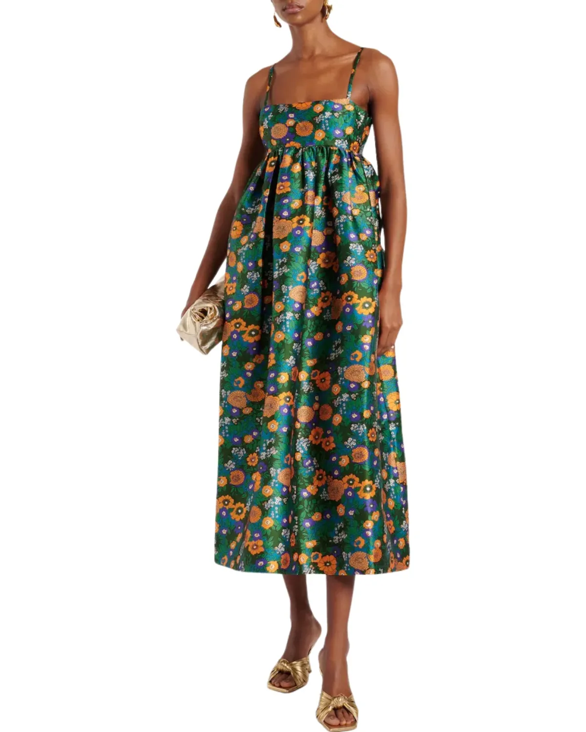 Alemais Carmine Printed Open Back Midi Dress Green Floral Multi Size 10 - Image 4