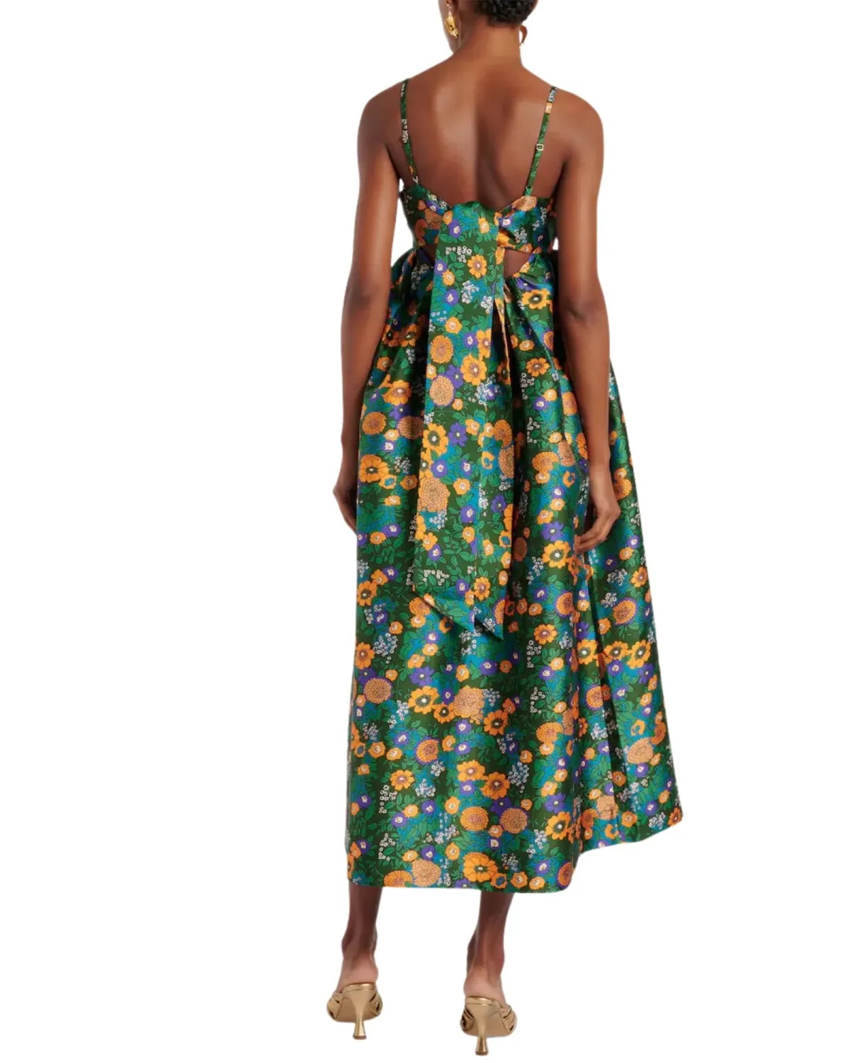 Alemais Carmine Printed Open Back Midi Dress Green Floral Multi Size 10 - Image 5