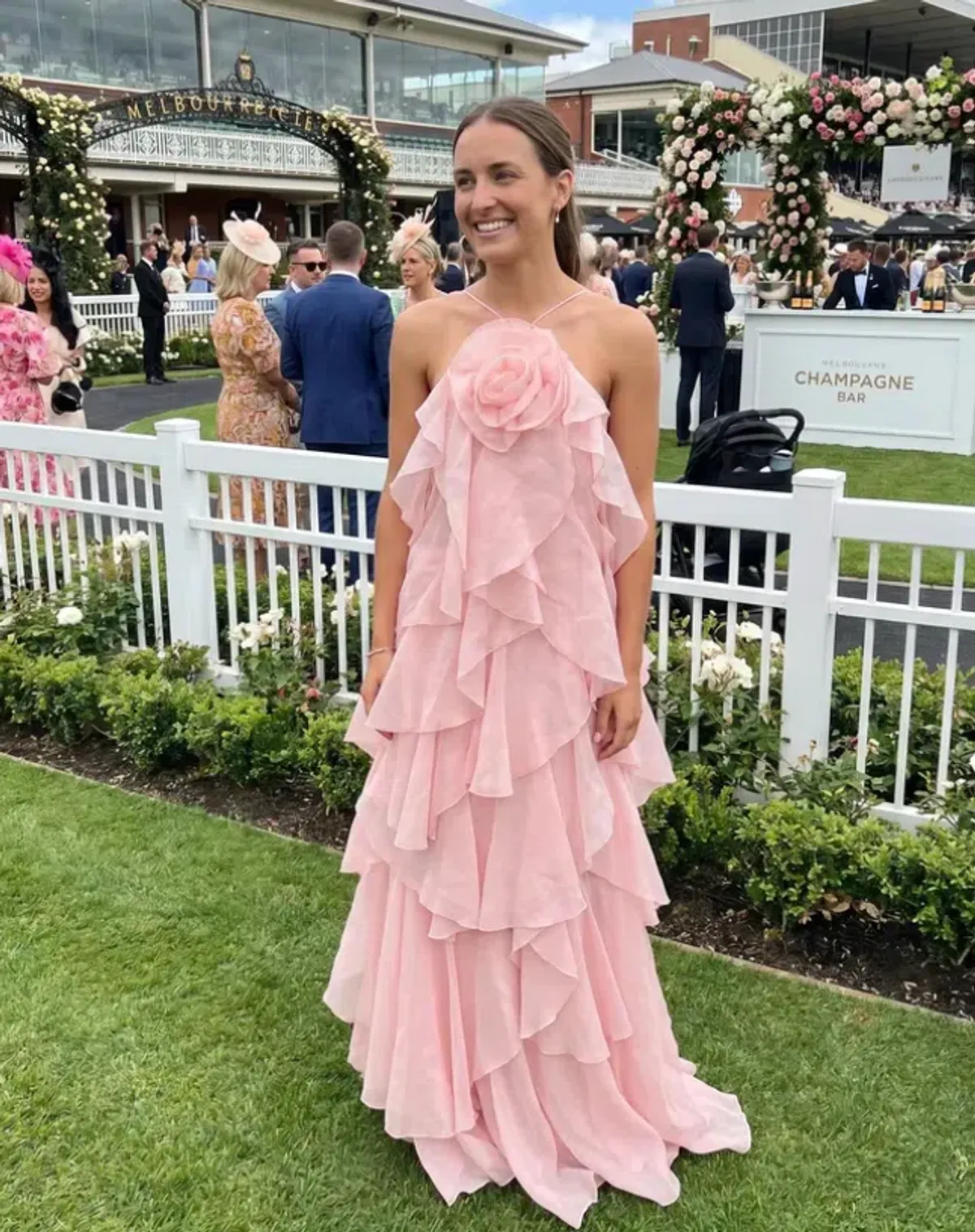Aje Pandorea Layered Maxi Dress Pastel Pink Size 10 for rent on The Volte - main image