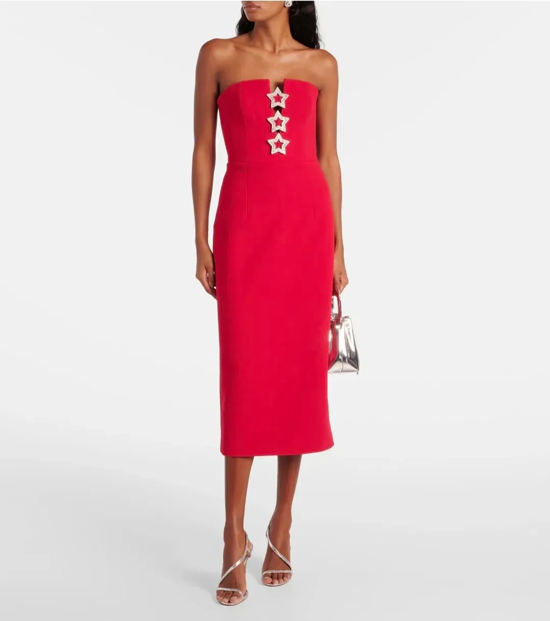Rebecca Vallance Akari Strapless Midi Dress Red Size 8 for rent on The Volte - main image