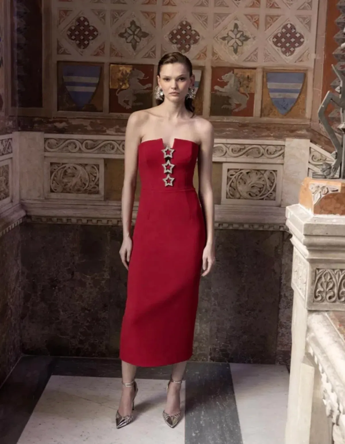 Rebecca Vallance Akari Strapless Midi Dress Red Size 8 - Image 7