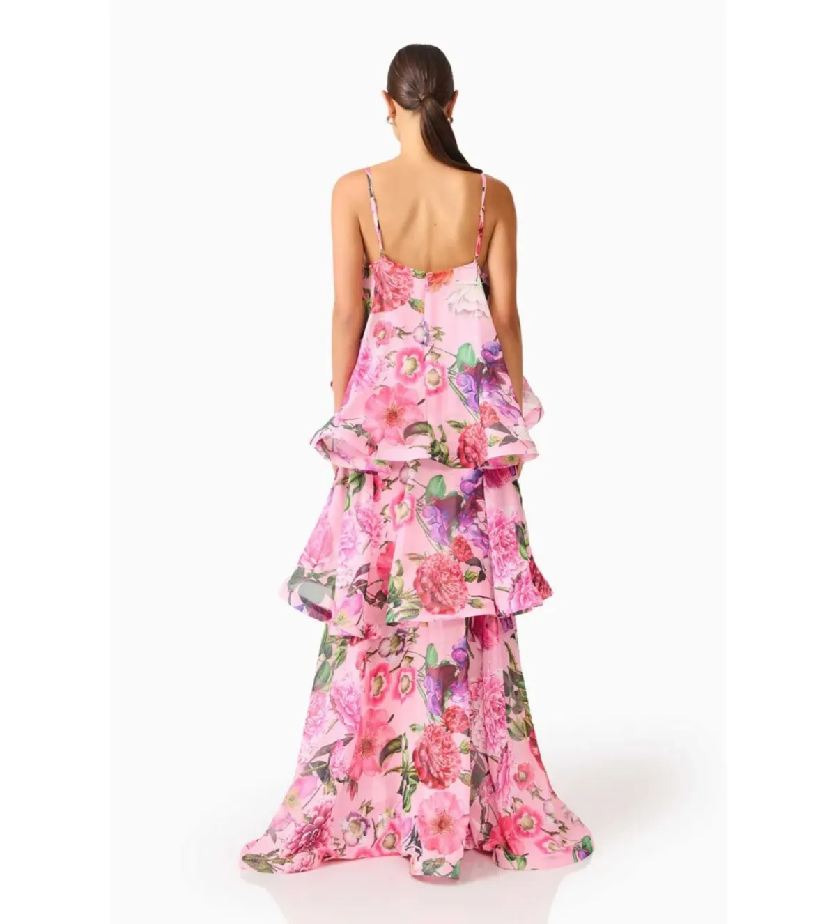 Elliatt Armani Tiered Maxi Dress Pink Floral Size S AU 8 - Image 3