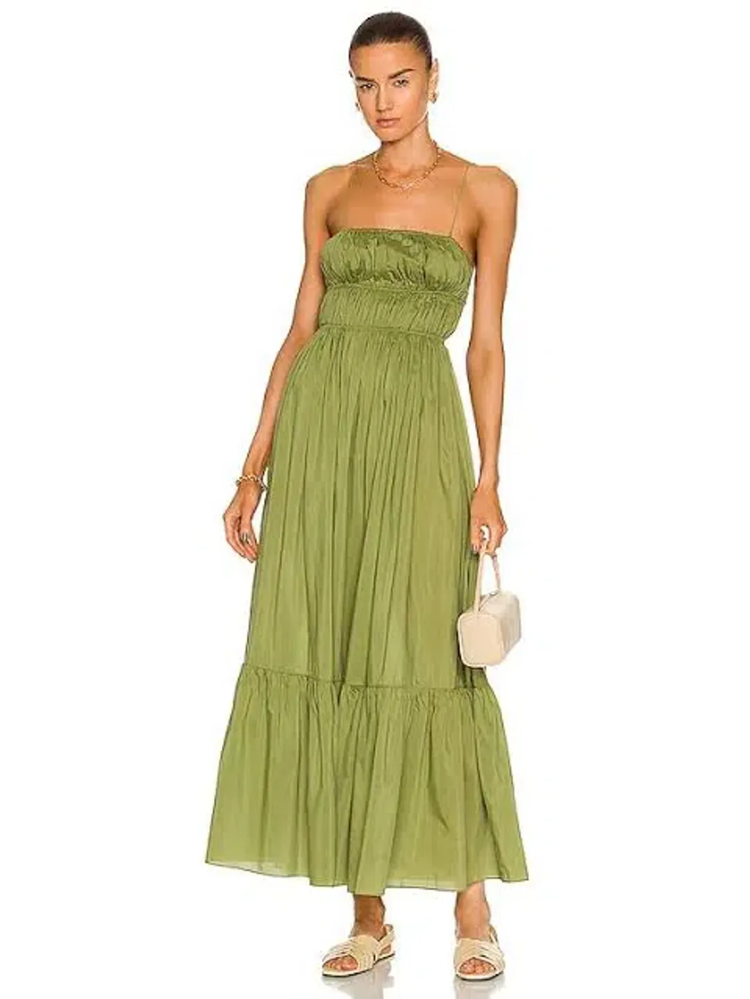 MATTEAU SHIRRED CAMI DRESS GREEN SIZE 8 for rent on The Volte - main image