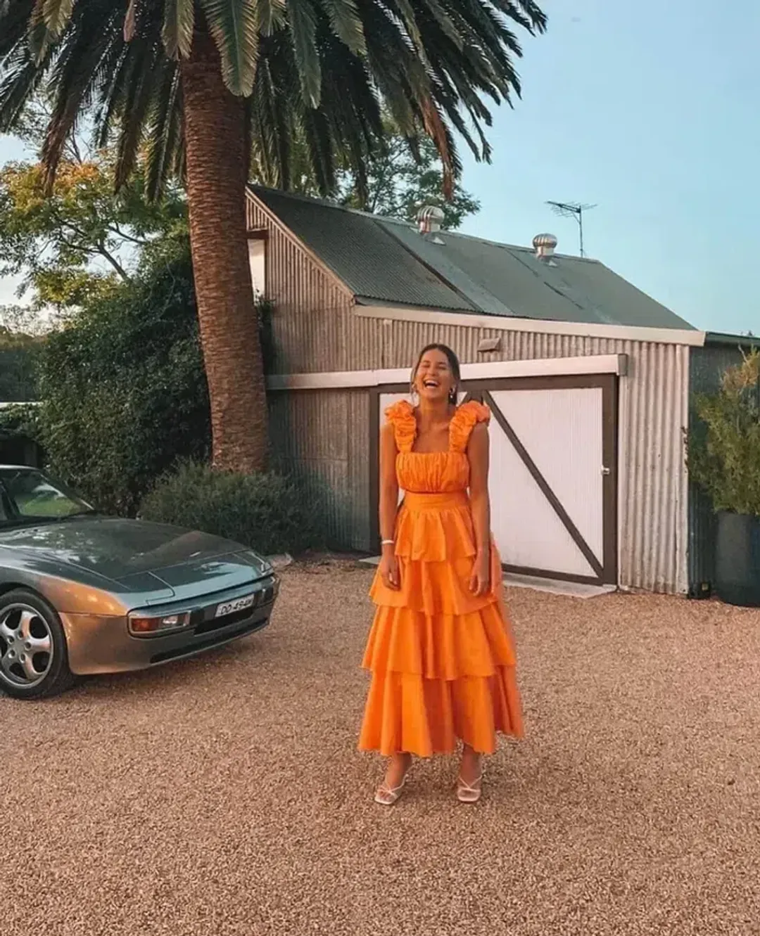 Aje Medina Mandarin Orange Set Top and Tiered Skirt Size 4-6 for rent on The Volte - main image