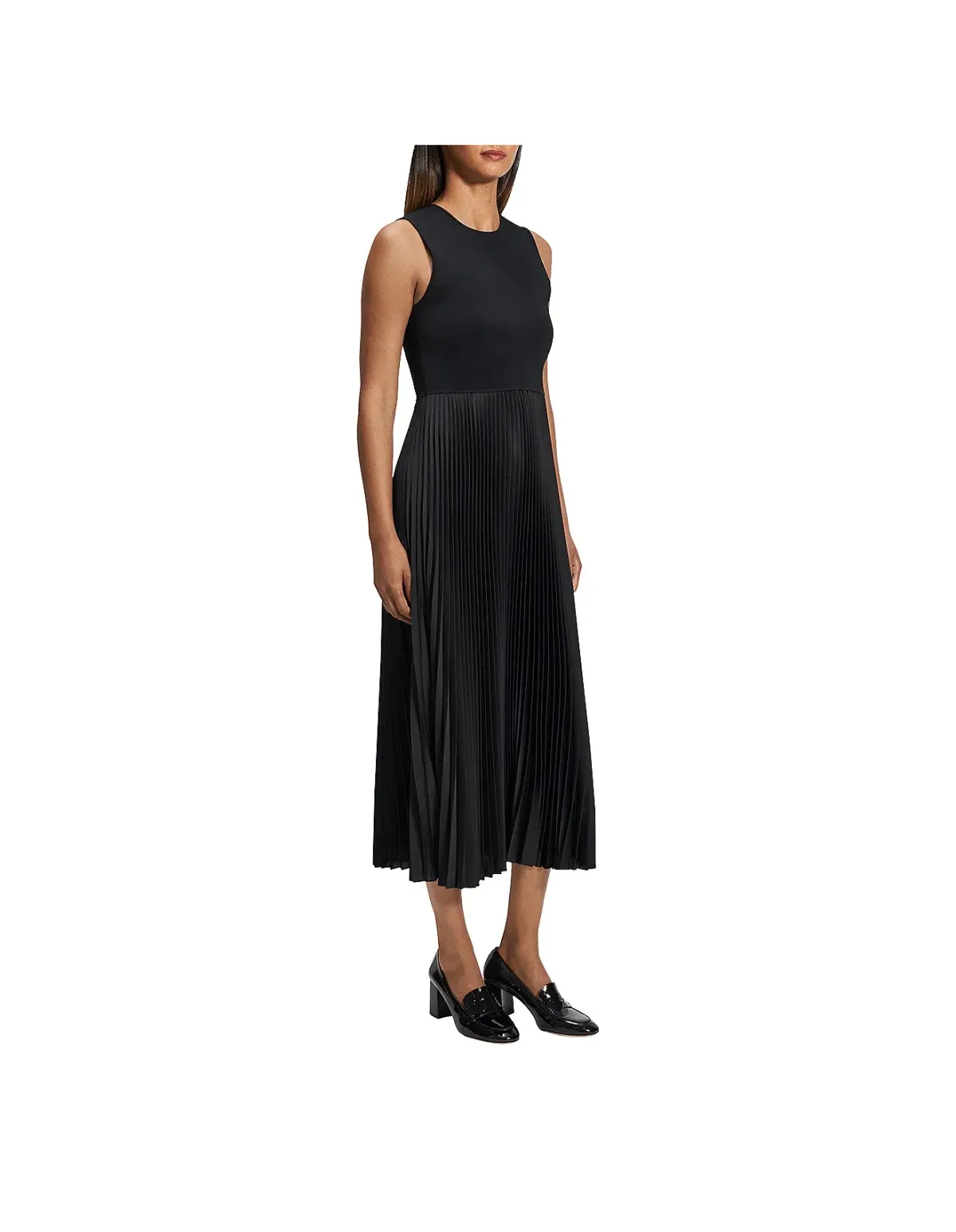 Theory Pleated Combo Dress In Textured Satin Black Size XS - Image 4