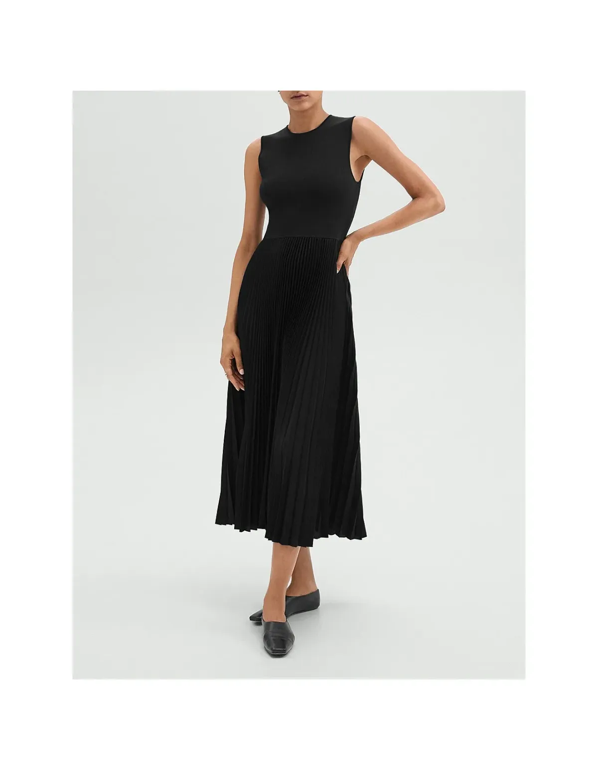 Theory Pleated Combo Dress In Textured Satin Black Size XS - Image 1