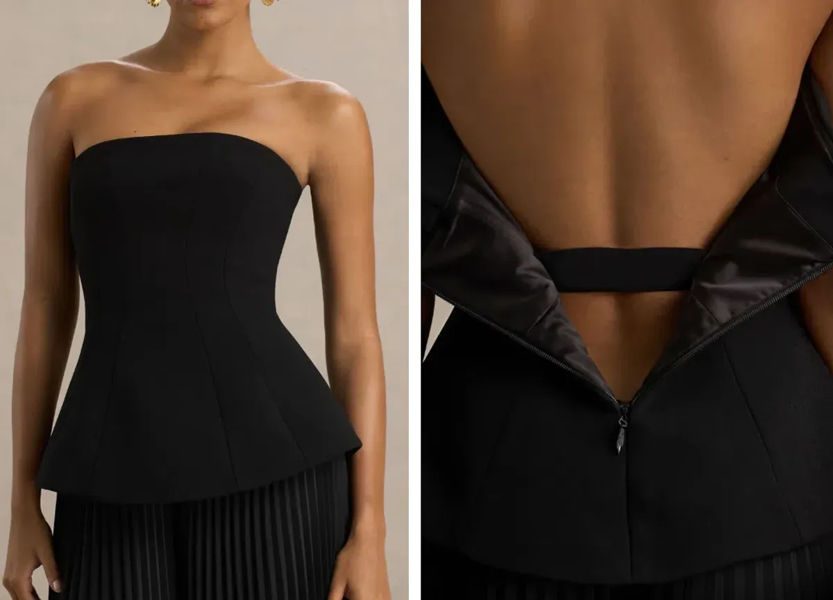 Club L London Feeling Good Black Bandeau Jumpsuit With Pleated Trouser size 10 - Image 4