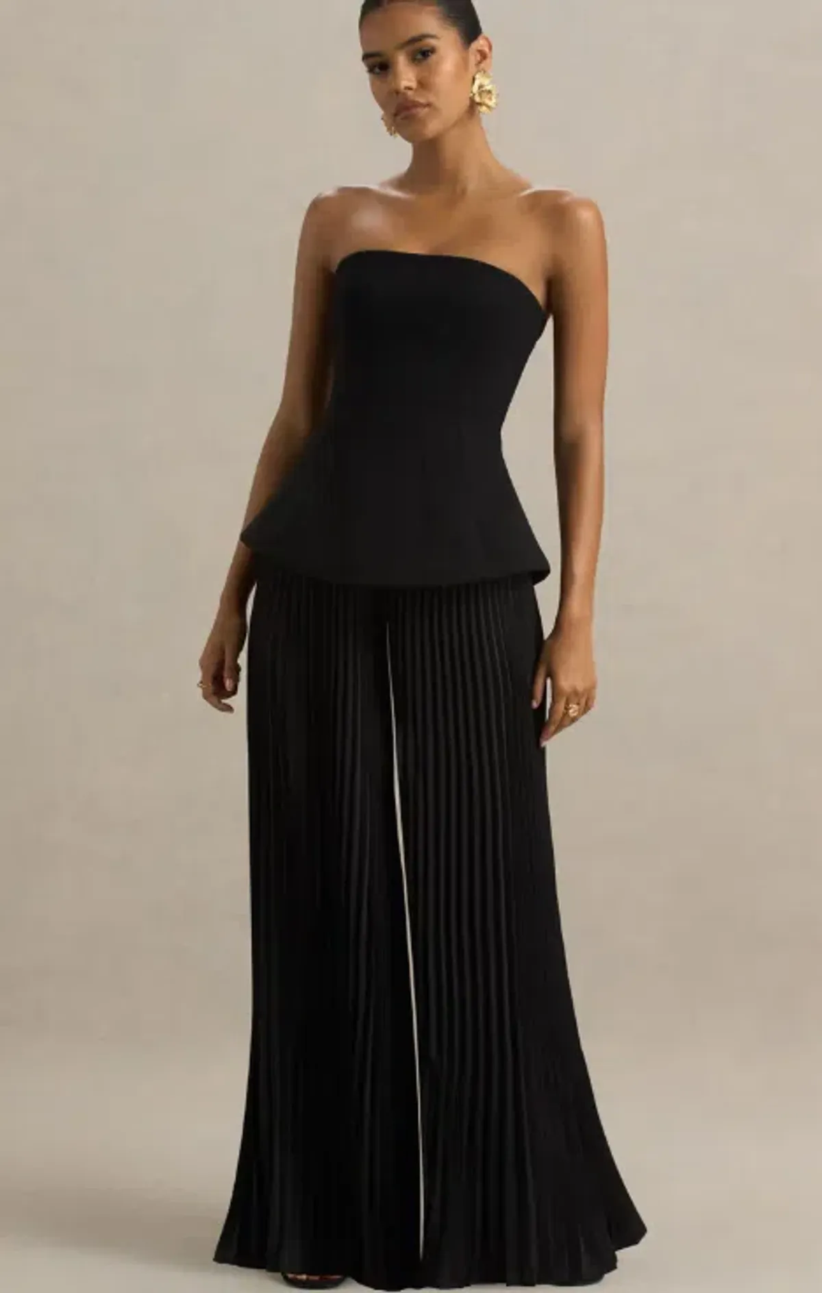 Club L London Feeling Good Black Bandeau Jumpsuit With Pleated Trouser size 10 for rent on The Volte - main image