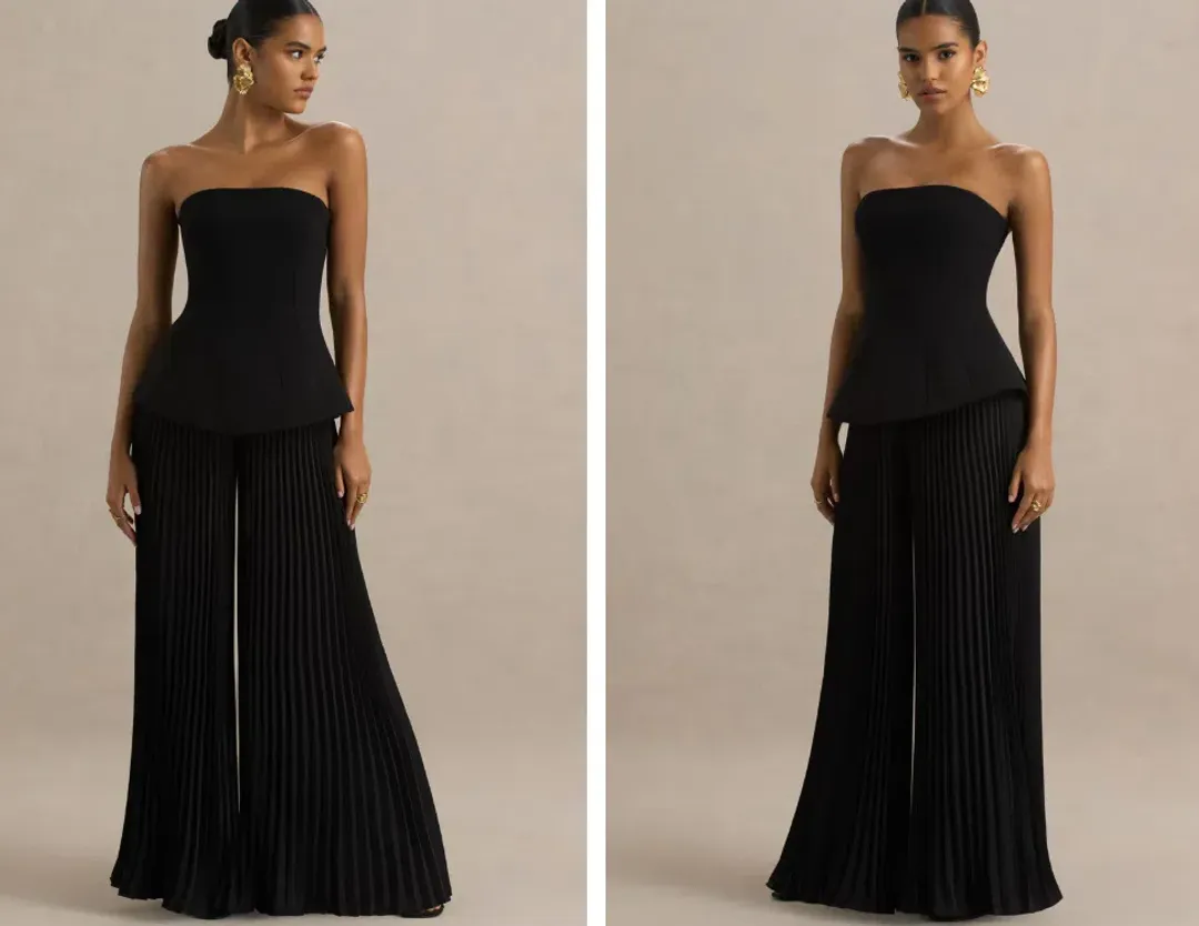 Club L London Feeling Good Black Bandeau Jumpsuit With Pleated Trouser size 10 for rent on The Volte - main image