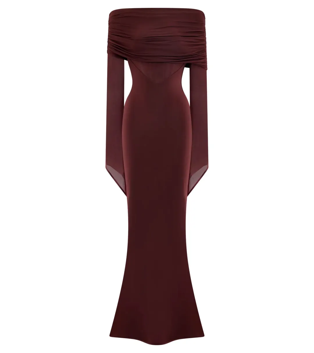 Meshki Kaitlin One Shoulder Slinky And Mesh Maxi Dress - Burgundy - Size 3XL / AU 18 for rent on The Volte - main image