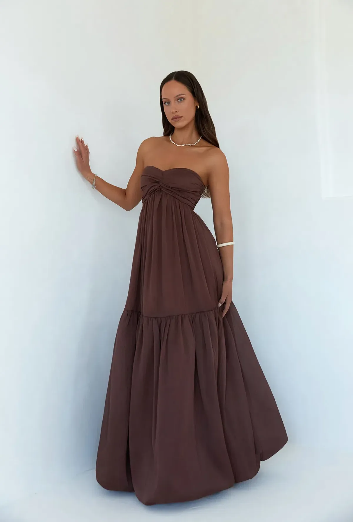 Strapless Brown Maxi Style Dress - Image 1