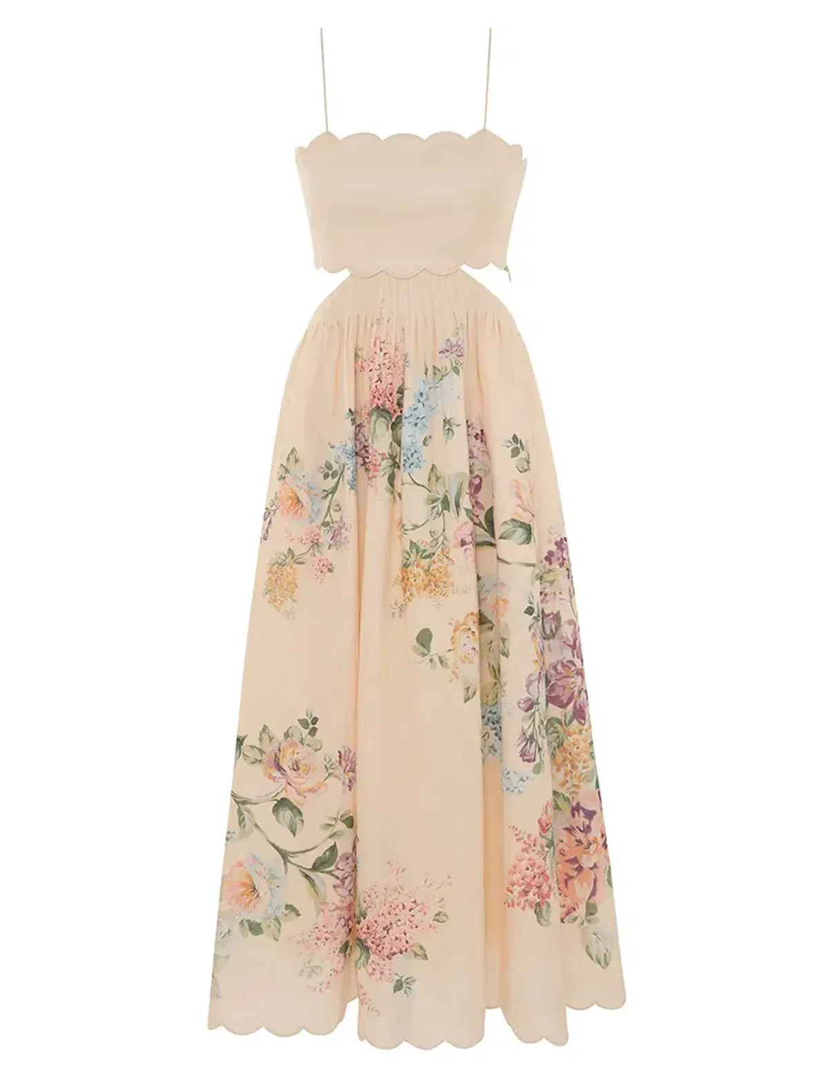 ZIMMERMANN HALLIDAY SCALLOP MIDI DRESS CREAM WATERCOLOUR FLORAL SIZE 1 / AU 10 - Image 5