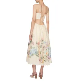 ZIMMERMANN HALLIDAY SCALLOP MIDI DRESS CREAM WATERCOLOUR FLORAL SIZE 1 / AU 10 for rent on The Volte - image 4