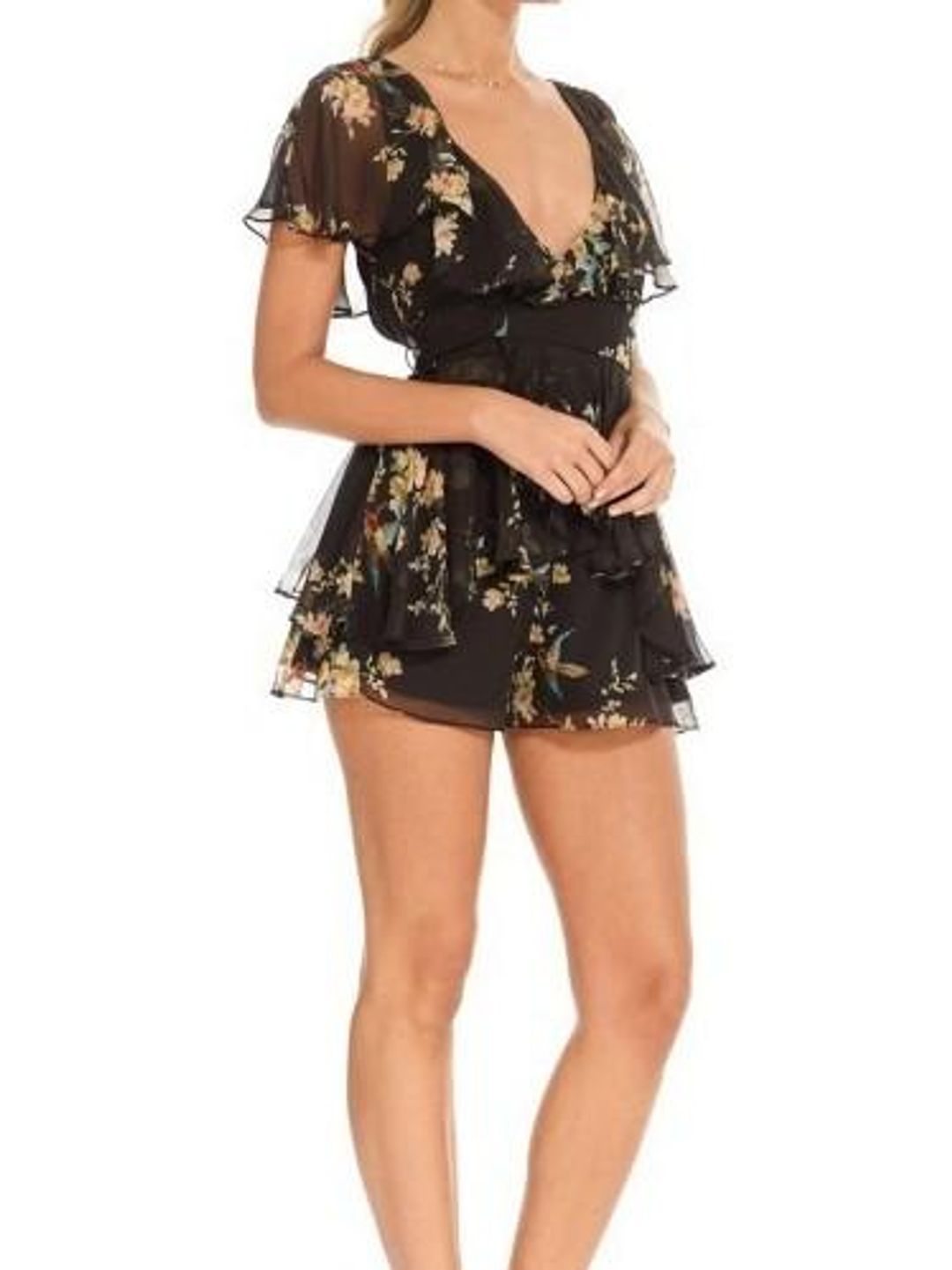 Zimmermann Maples Wrap Playsuit Black Bird Floral Size 6 for rent on The Volte - main image