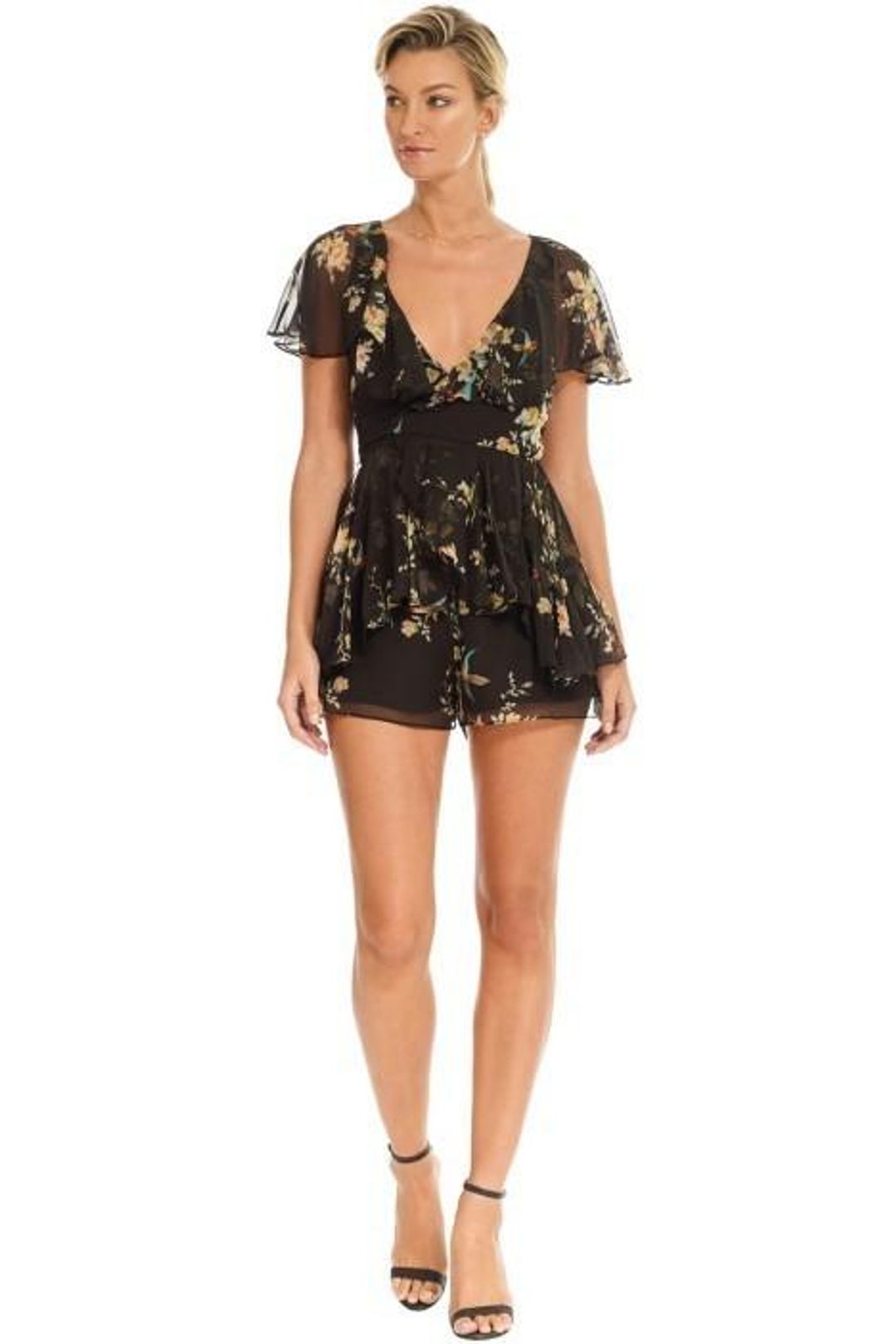 Zimmermann Maples Wrap Playsuit Black Bird Floral Size 6 for rent on The Volte - main image