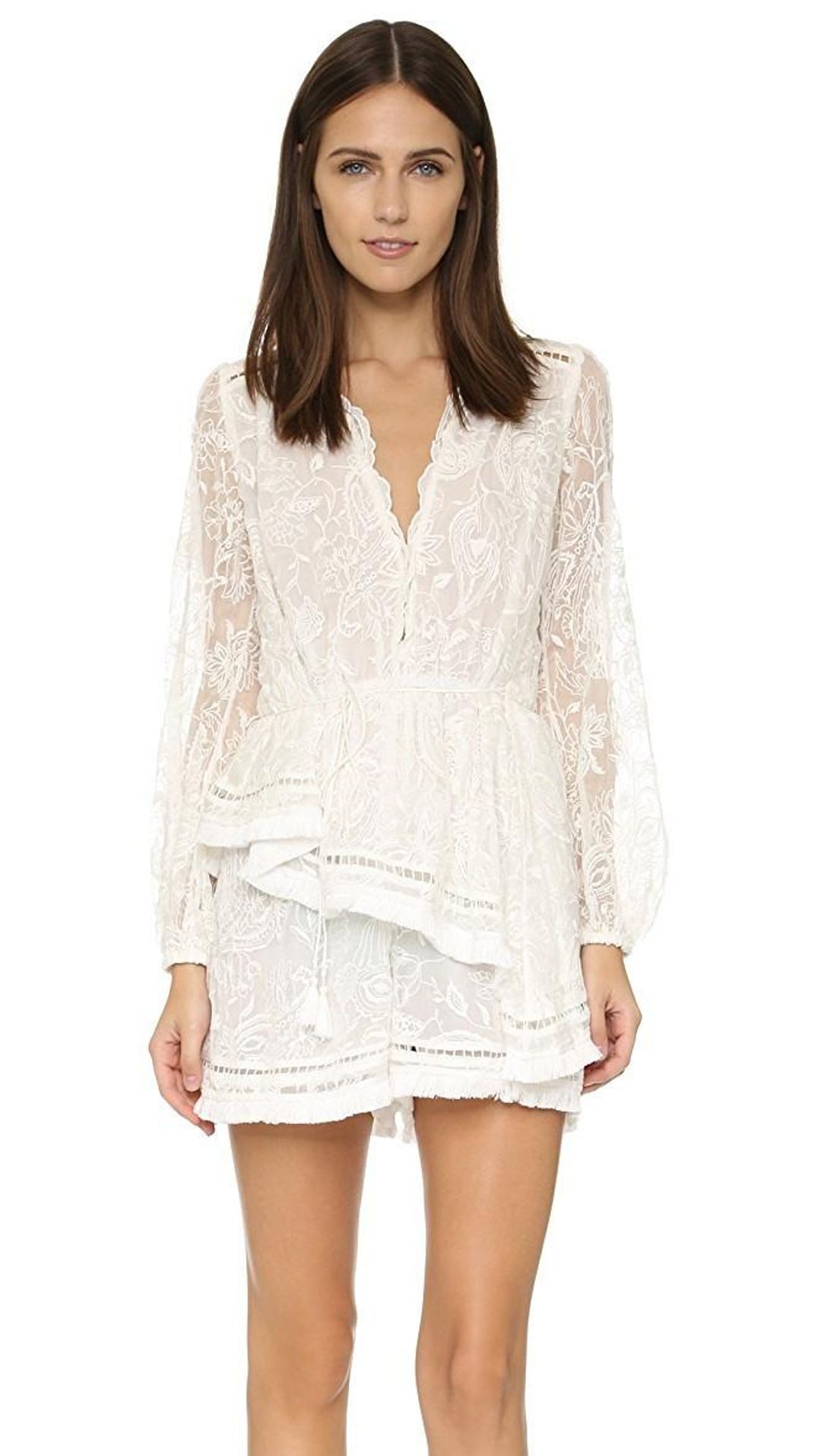 Zimmermann Henna Floating Fringe Playsuit White Ivory Size 6 for rent on The Volte - main image