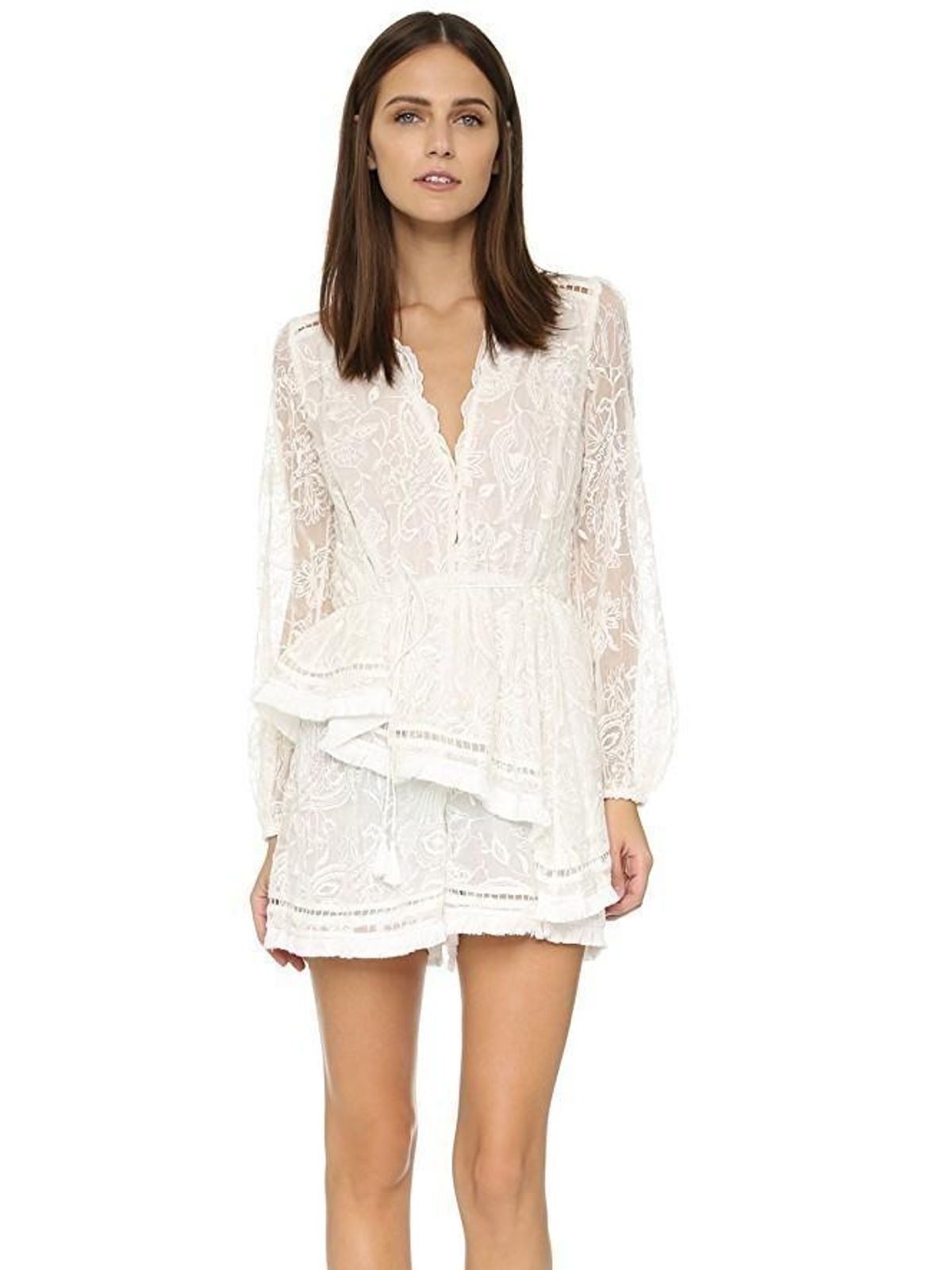Zimmermann Henna Floating Fringe Playsuit White Ivory Size 6 - Image 2