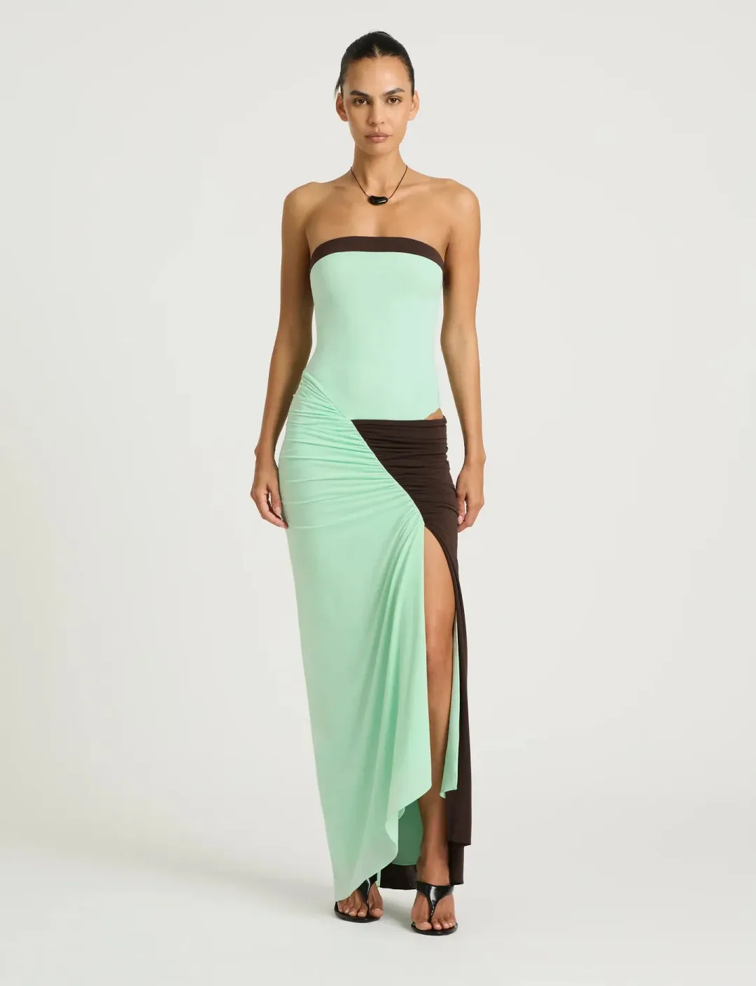 Benni Rumi Strapless Midi Dress Green/Brown Size 8 for rent on The Volte - main image