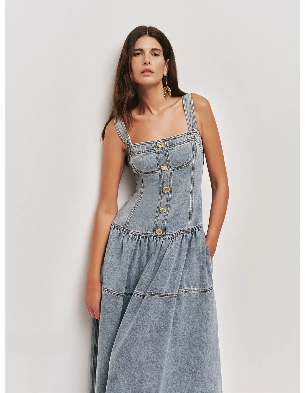 Aje Birch Denim Midi Dress Sky Wash Size 8 - Image 2