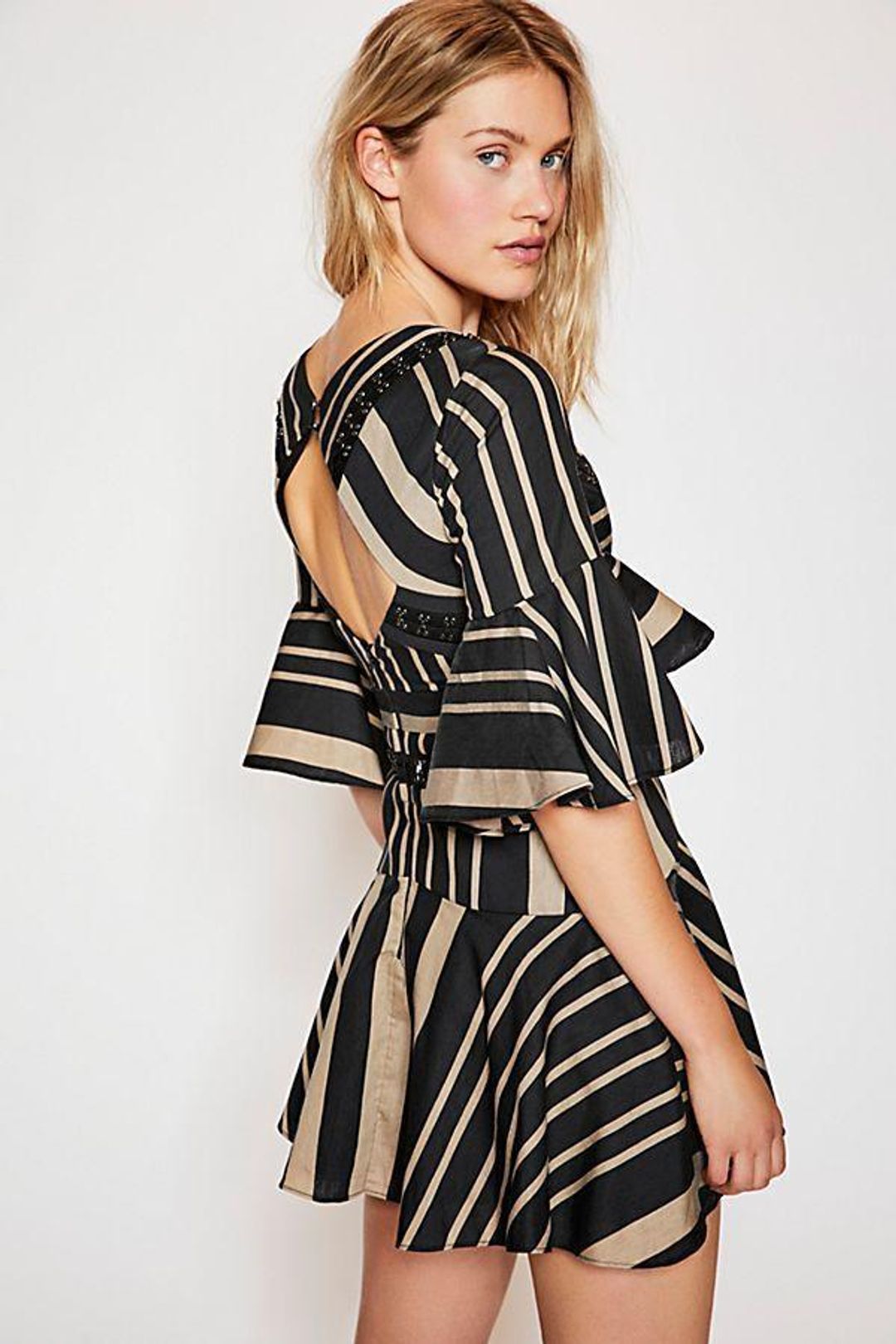 Acler Archer Mini Dress Bronze Stripe Size 6 for rent on The Volte - main image