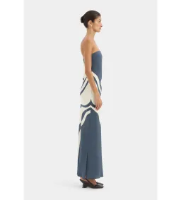 Sir The Label Lilou Strapless Midi Dress in Liora Charcoal Blue Size 2/AU10 for rent on The Volte - image 2