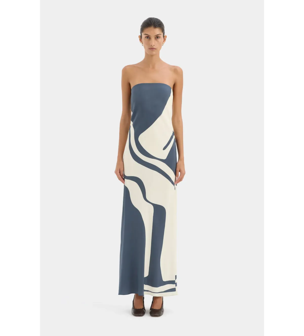 Sir The Label Lilou Strapless Midi Dress in Liora Charcoal Blue Size 1/AU8 - Image 1