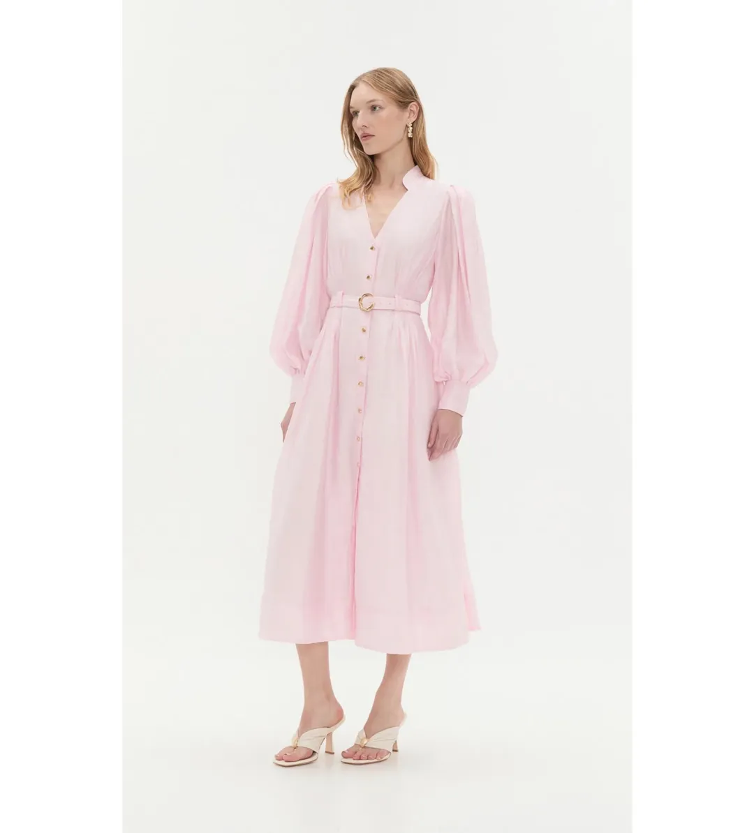 Aje Colette Shirt Midi Dress Pastel Pink Size 10 for rent on The Volte - main image