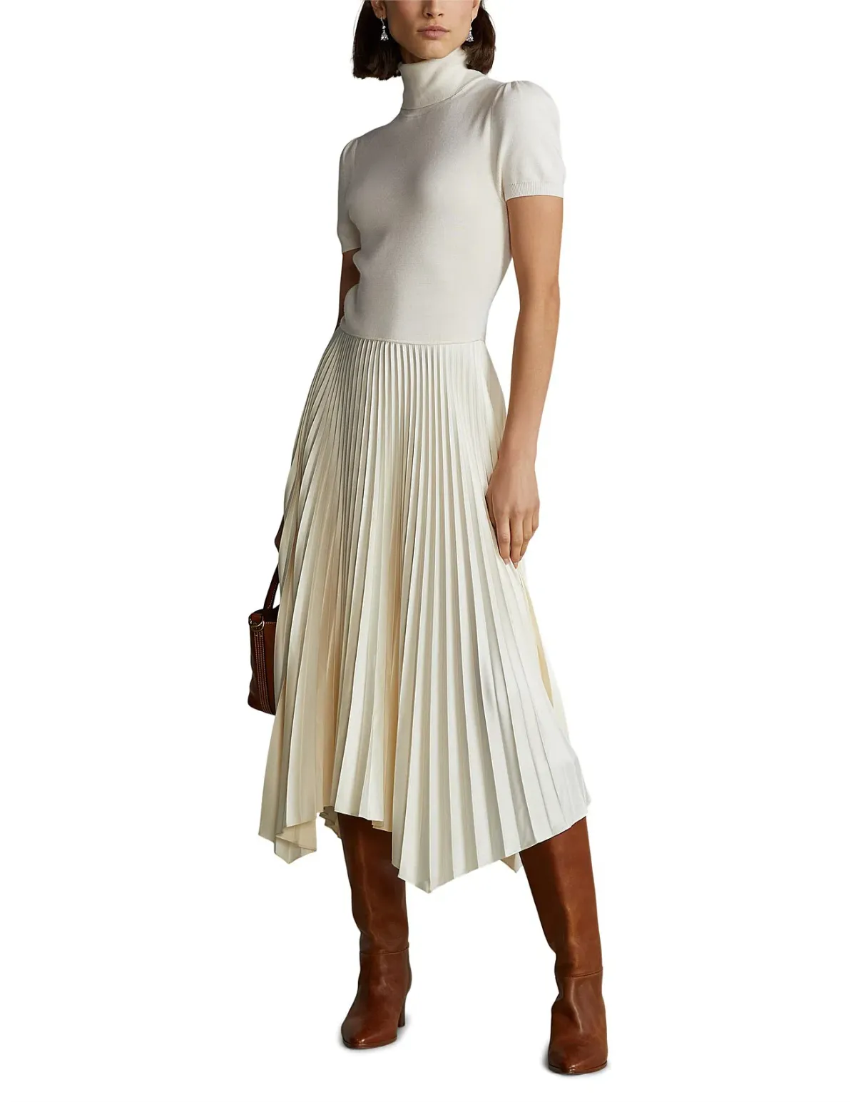 Polo Ralph Lauren Wool & Silk Turtleneck Dress – Puff Sleeves, Midi, Luxury Knit - Image 3