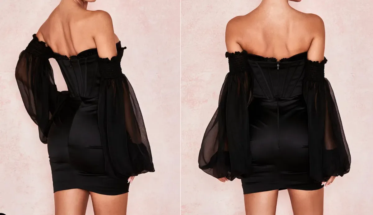 House of CB "BEAU" Black Corset Mini Dress w/ Sleeves XS BRAND NEW - Image 2