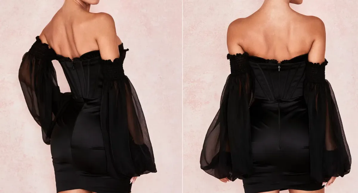 House of CB "BEAU" Black Corset Mini Dress w/ Sleeves S BRAND NEW - Image 2